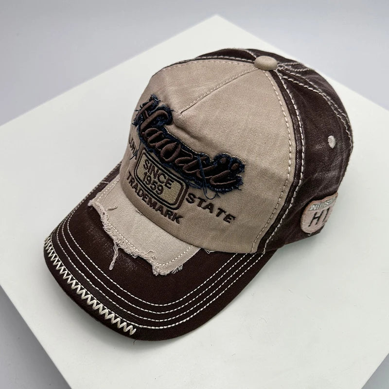 Korean Vintage Washed Embroidered Letter Baseball Cap