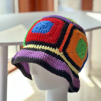 Handmade Contrasting Crochet Knitted Fisherman Bucket Hat