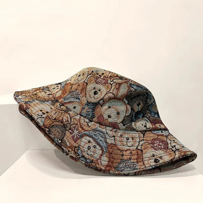Cute Bear Print Summer Bucket Hat