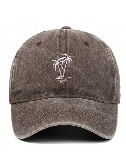 New Coconut Tree Embroidery Vintage Washed Baseball Cap