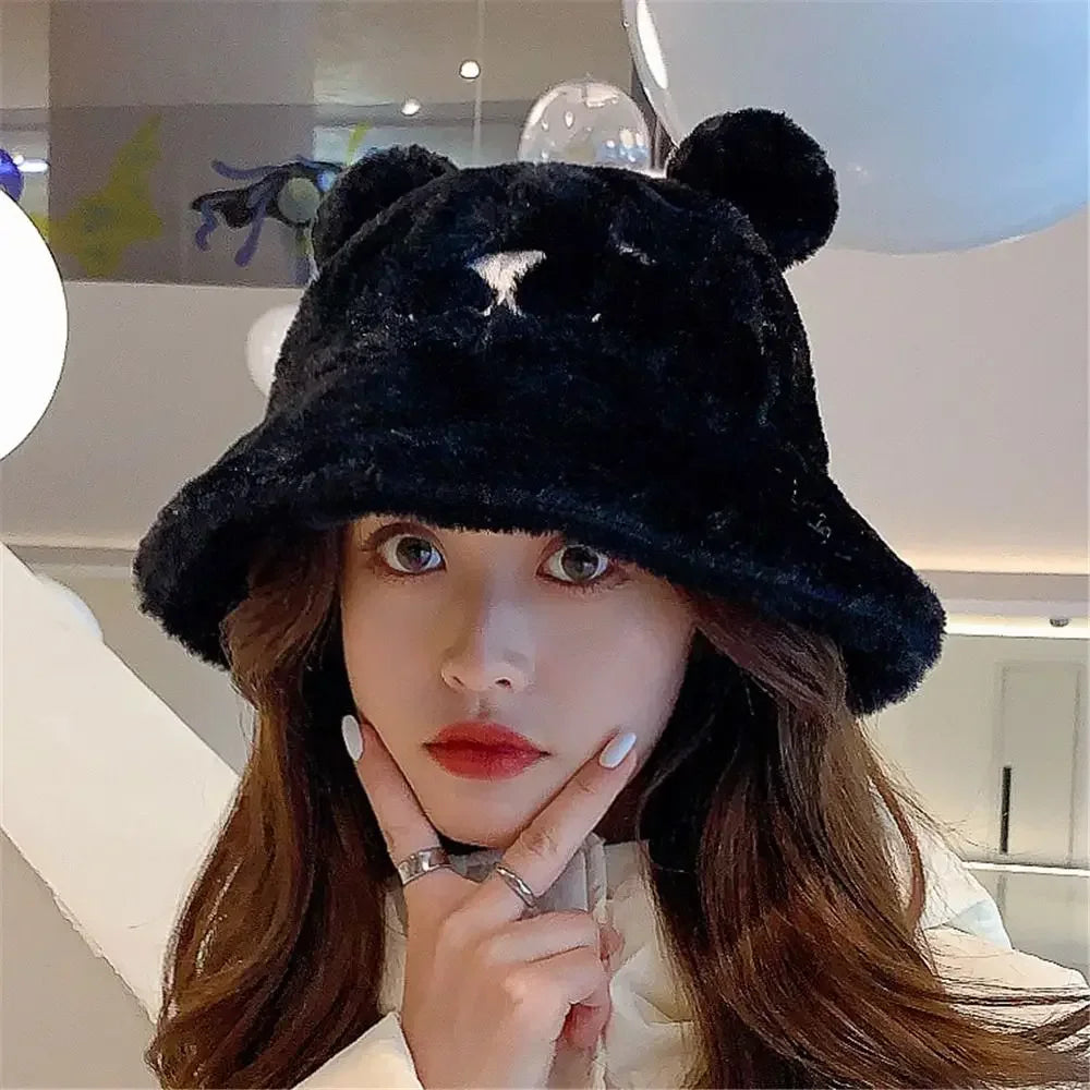 Leopard Fur Bear Ear Bucket Hat