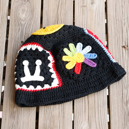 Colorful Gradient Flower Knitted Wool Bucket Hat