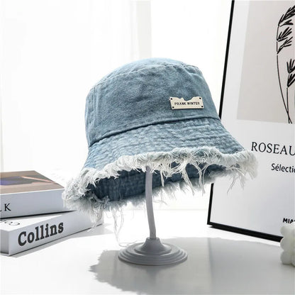 Washed Denim Wide Brim Bucket Hat