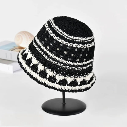 Color Blocked Woven Hollow Fisherman Bucket Hat