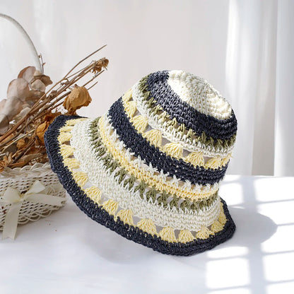 Multicolor Foldable Crochet Straw Bucket Hat
