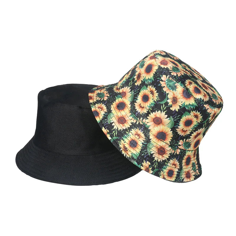 Sunflower Print Cotton Bucket Hat for Women