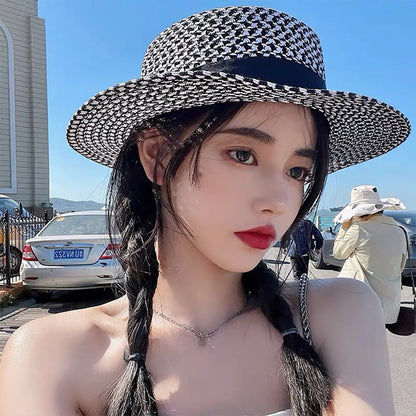 French Vintage Rhinestone Straw Bucket Hat