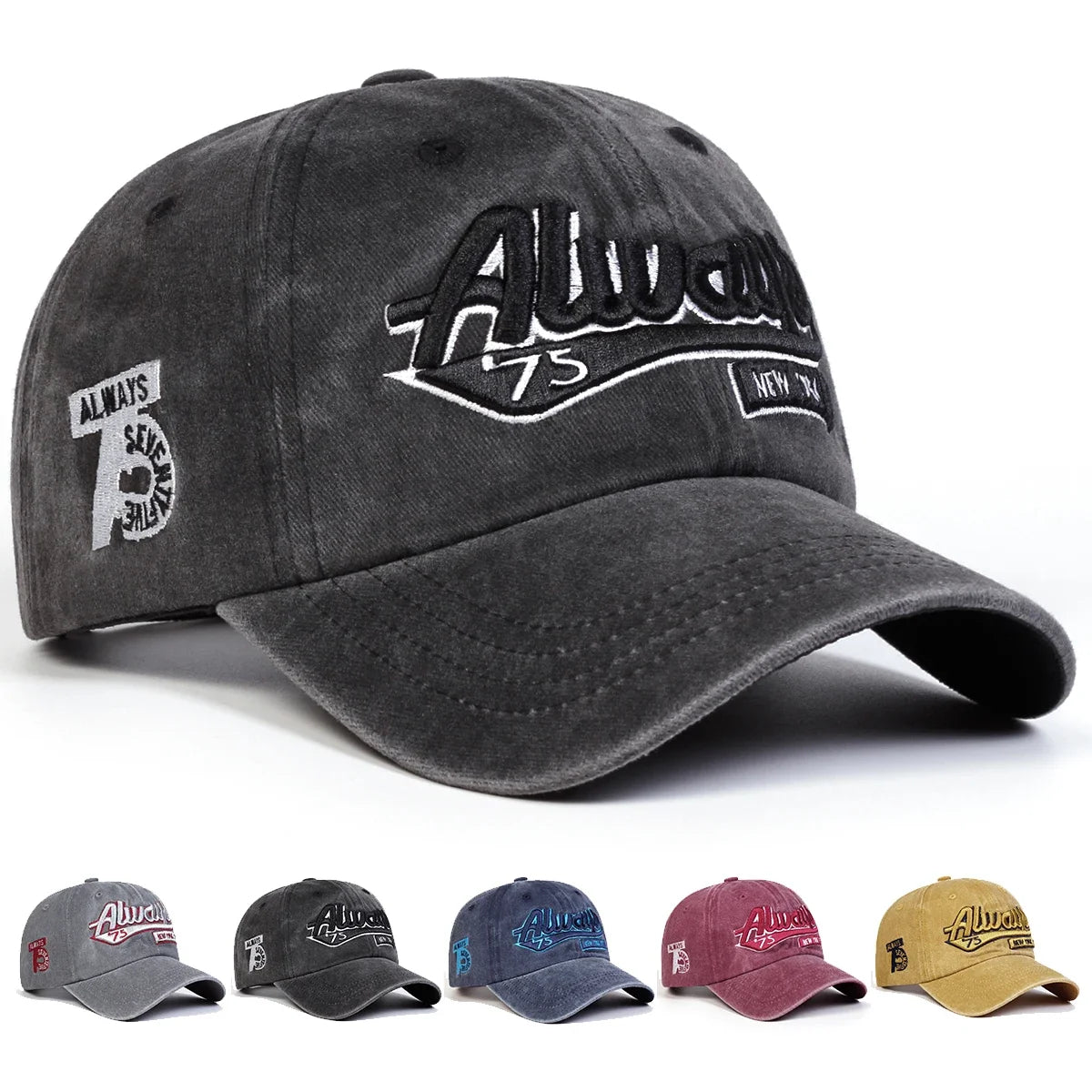 Always 75 Embroidered Washed Unisex Baseball Cap