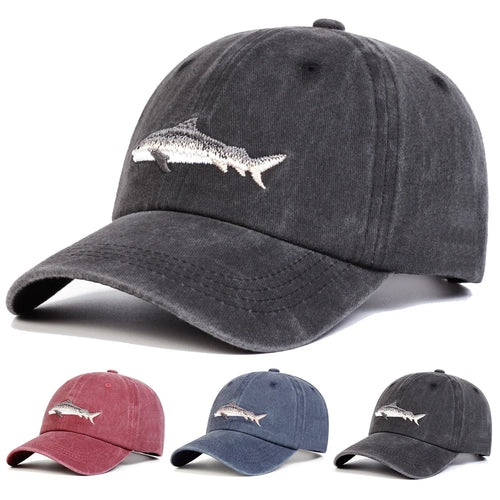 Unisex Shark Embroidery Washed Baseball Cap