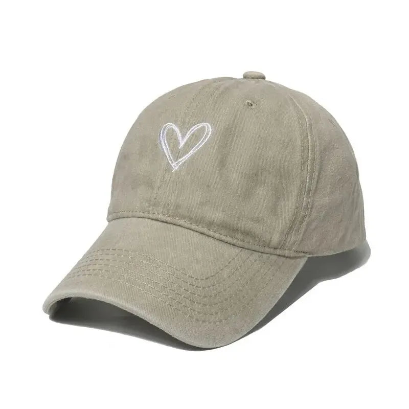 Women's Love Heart Embroidery Washed Cotton Baseball Cap