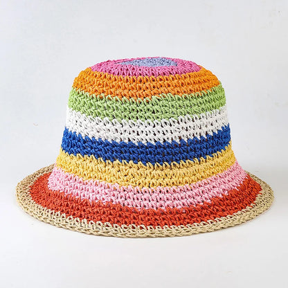 Summer Rainbow Striped Crochet Foldable Bucket Hat