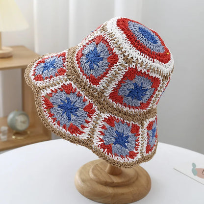 Japan Korea Crochet Straw Flower Bucket Hat