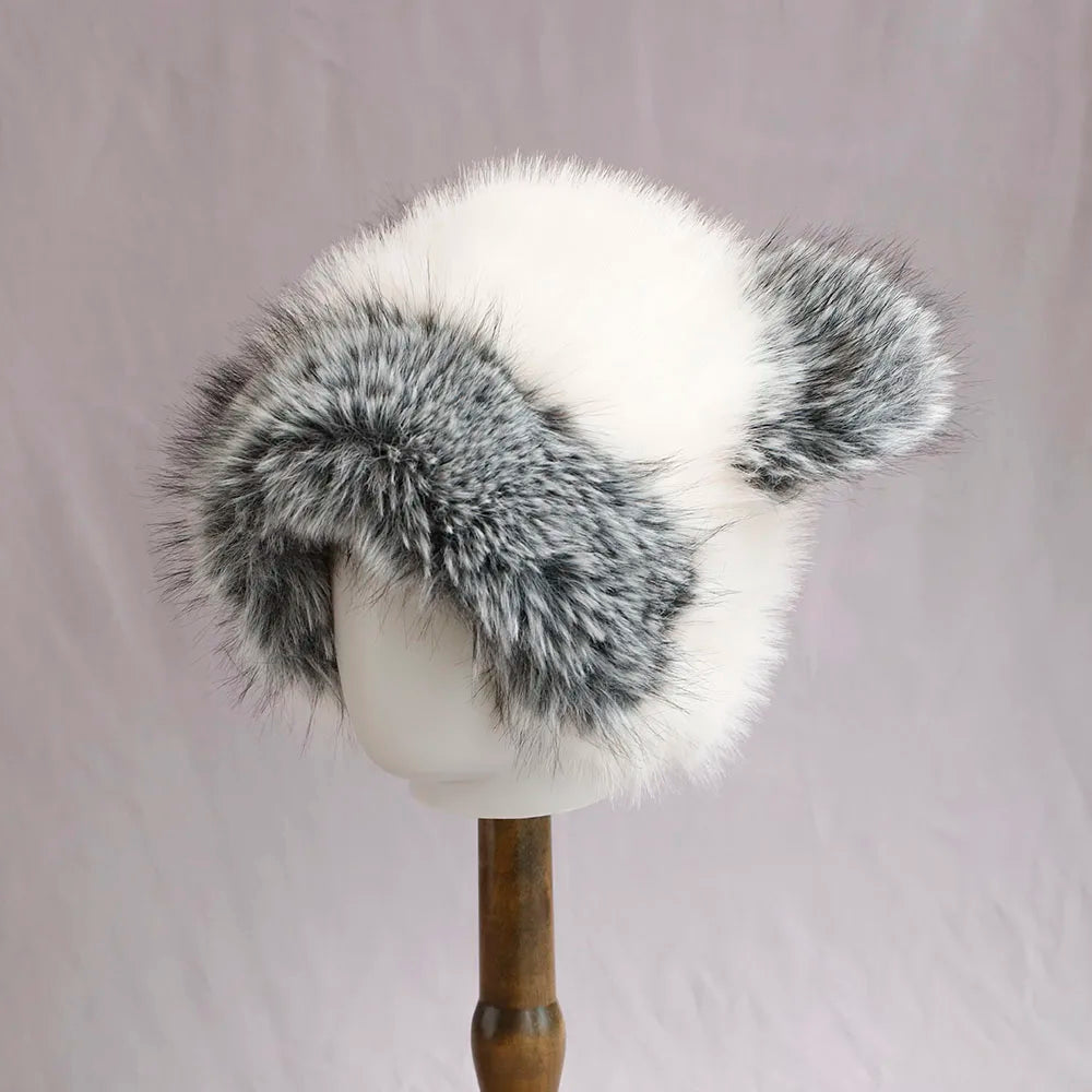 Y2K Bear Rabbit Fur Bucket Hat