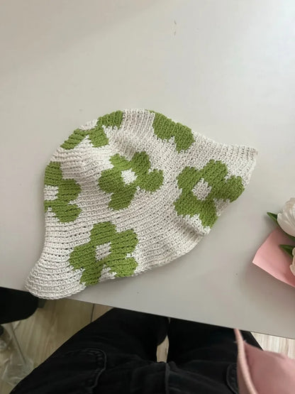 Korean Flower Cotton Crochet Sun Bucket Hat