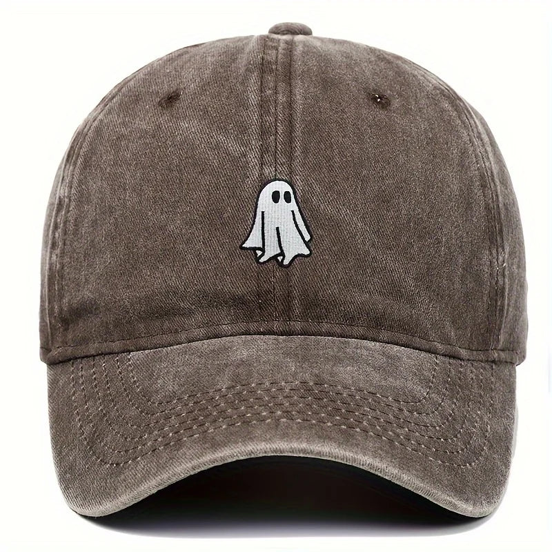 Ghost Pattern Embroidered Brim Halloween Cap