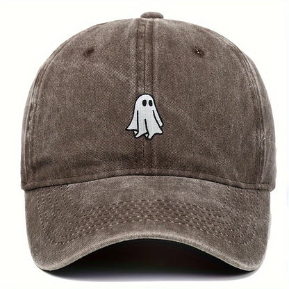 Ghost Pattern Embroidered Brim Halloween Cap