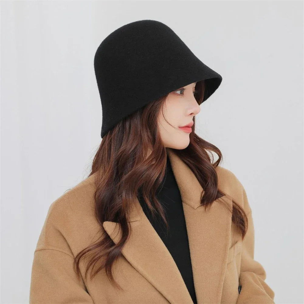 Women Vintage Felt Winter Bucket Hat