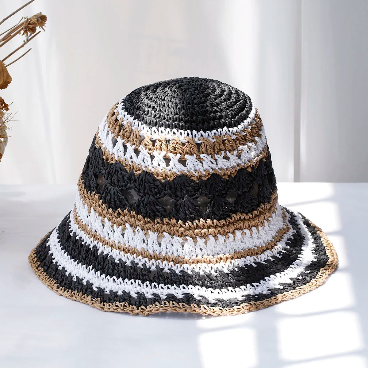 Handmade Rainbow Woven Japanese Straw Bucket Hat