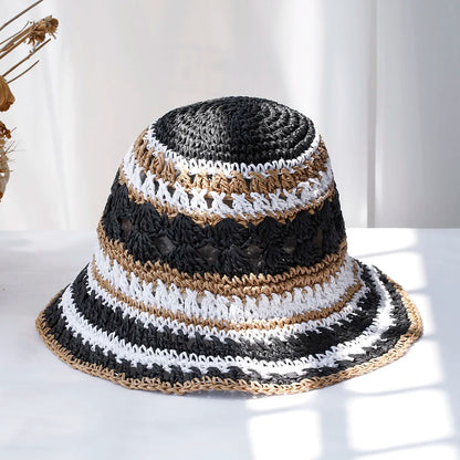 Handmade Rainbow Woven Japanese Straw Bucket Hat
