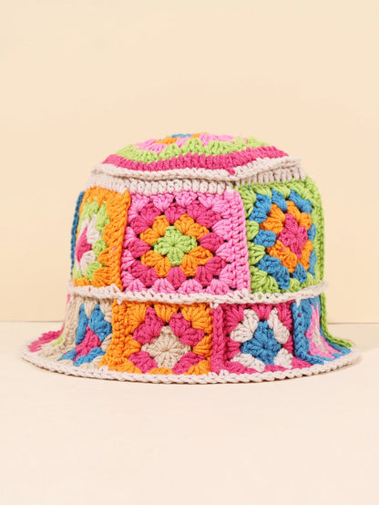 Colorful Retro Floral Woven Bucket Hat