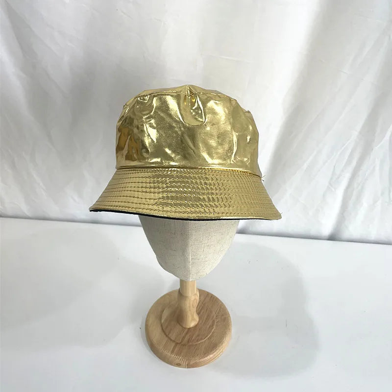 Laser Color Reversible Leather Bucket Hat Men Women