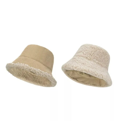Corduroy Lambswool Reversible Winter Bucket Hat