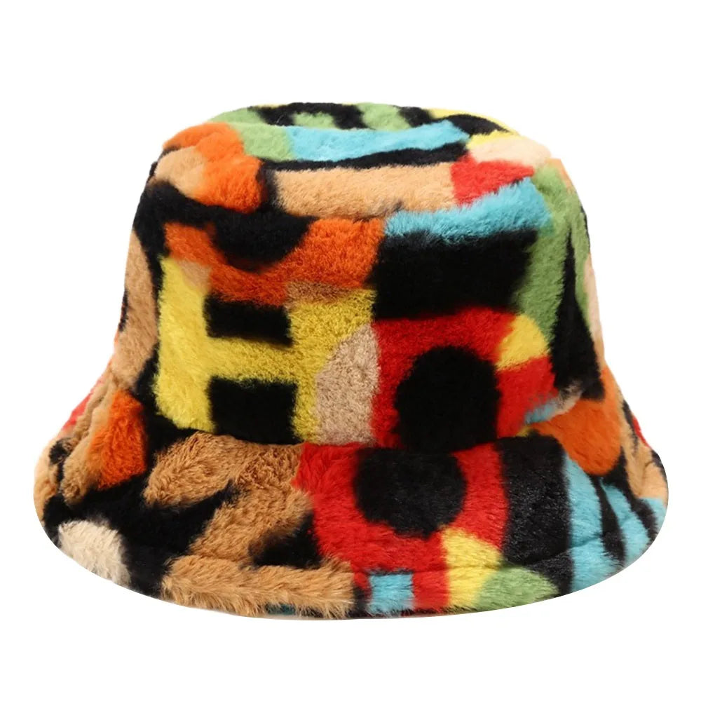 Winter Fluffy Fur Thickened Windproof Warm Bucket Hat Women Men