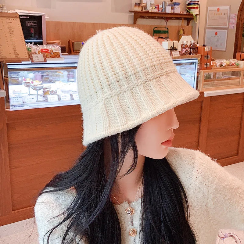 Knitted Wide Brim Bucket Hat