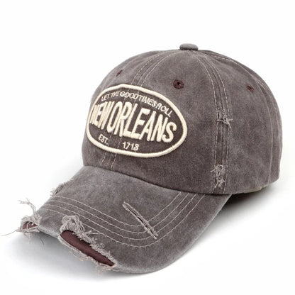 Vintage Letter Embroidered Washed Cotton Baseball Cap