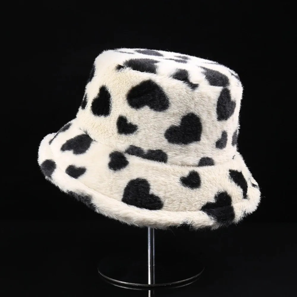 Cute Faux Fur Fluffy Love Heart Bucket Hat