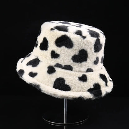 Cute Faux Fur Fluffy Love Heart Bucket Hat