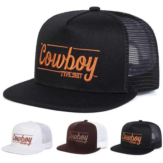 Unisex COWBOY Letter Embroidery Hip-hop Net Hats