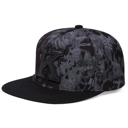 Unisex Letter K 3D Embroidery Flat Brim Hip Hop Baseball Cap
