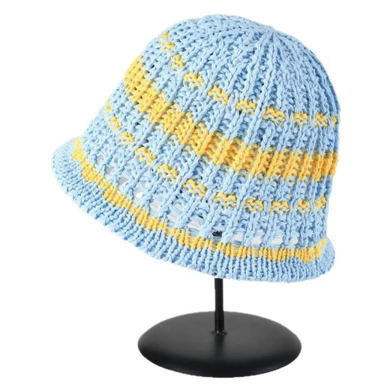 New Summer Color Knitted Basin Straw Bucket Hat