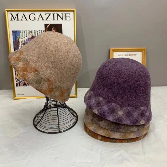 Wool Plaid Edge Bucket Hat