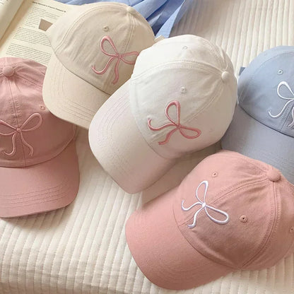 Women Bowknot Embroidered Cotton Baseball Cap