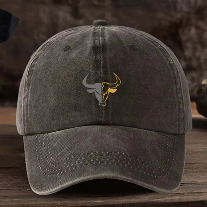 Washed Cotton Bull Head Printed Adjustable Baseball Cap