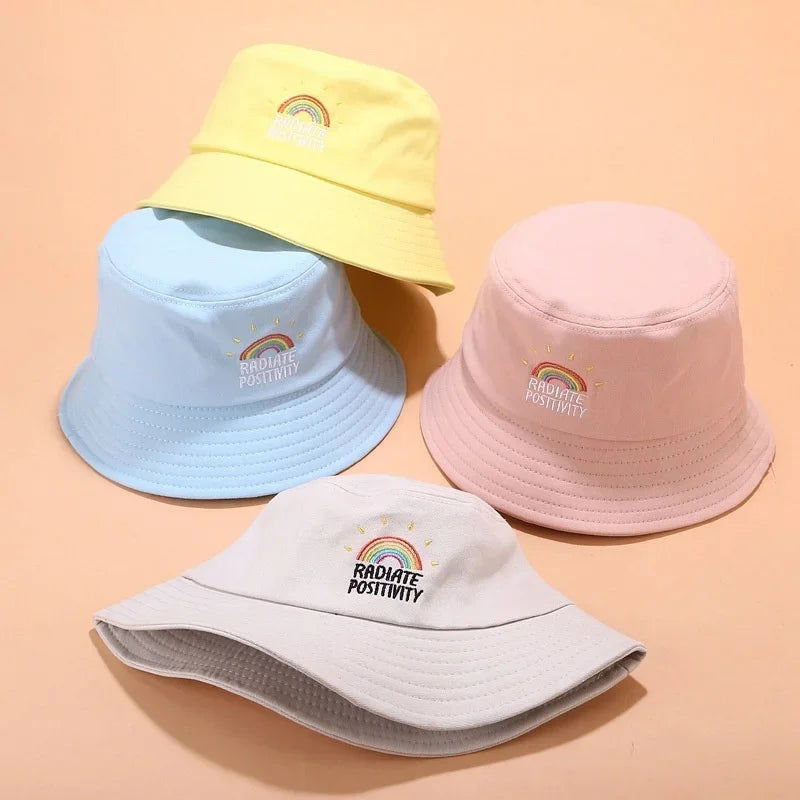 New Unisex Foldable Embroidered Bucket Hat Rainbow Print