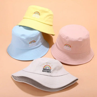 New Unisex Foldable Embroidered Bucket Hat Rainbow Print
