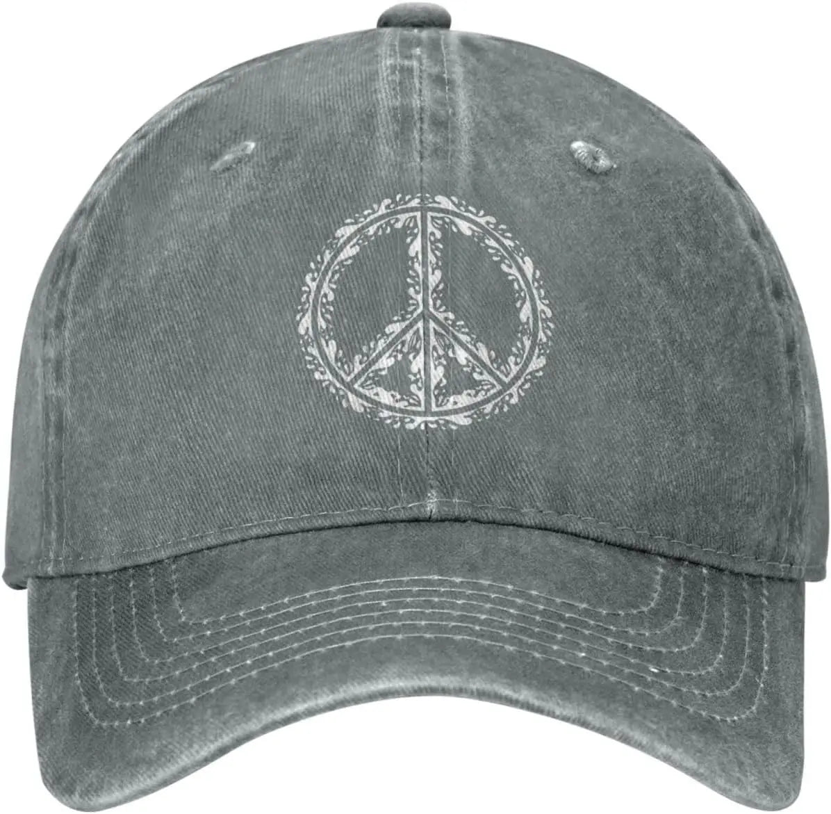 Peace Symbol Distressed Denim Vintage Baseball Cap