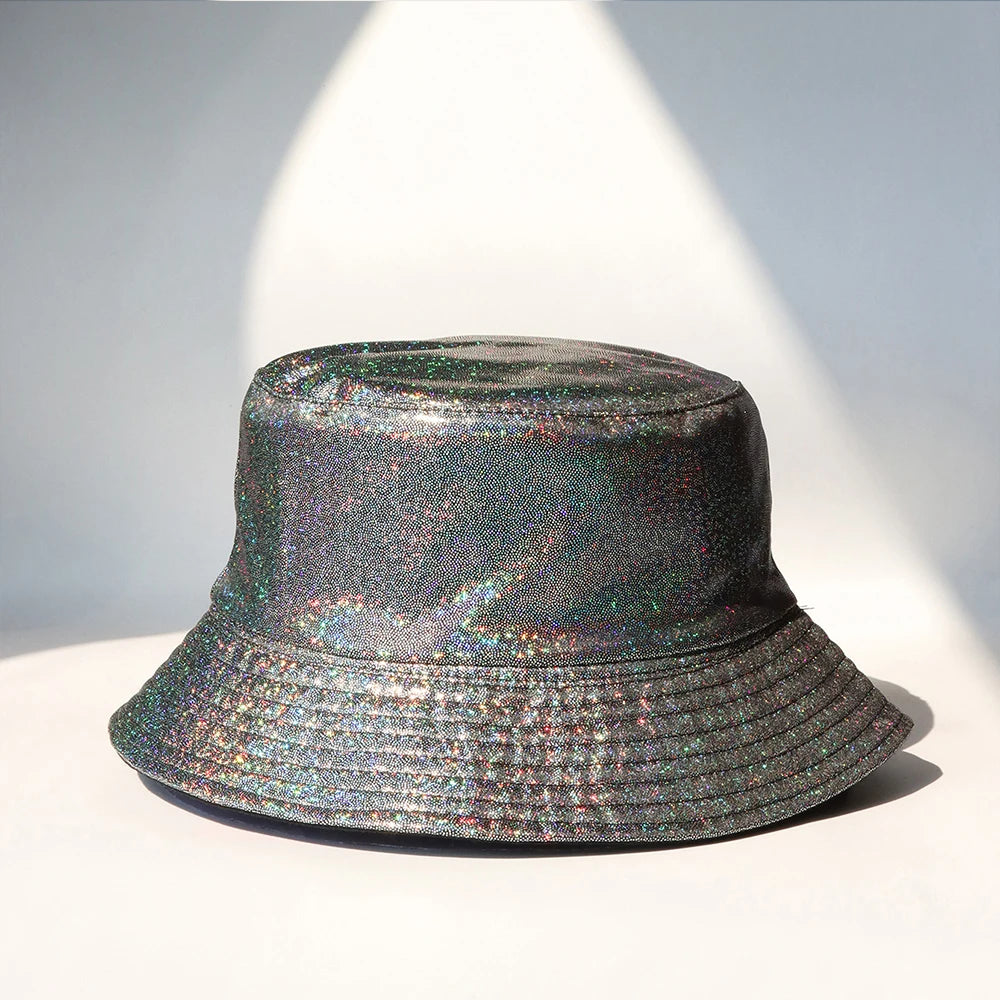 Laser Color Reversible Leather Bucket Hat Men Women