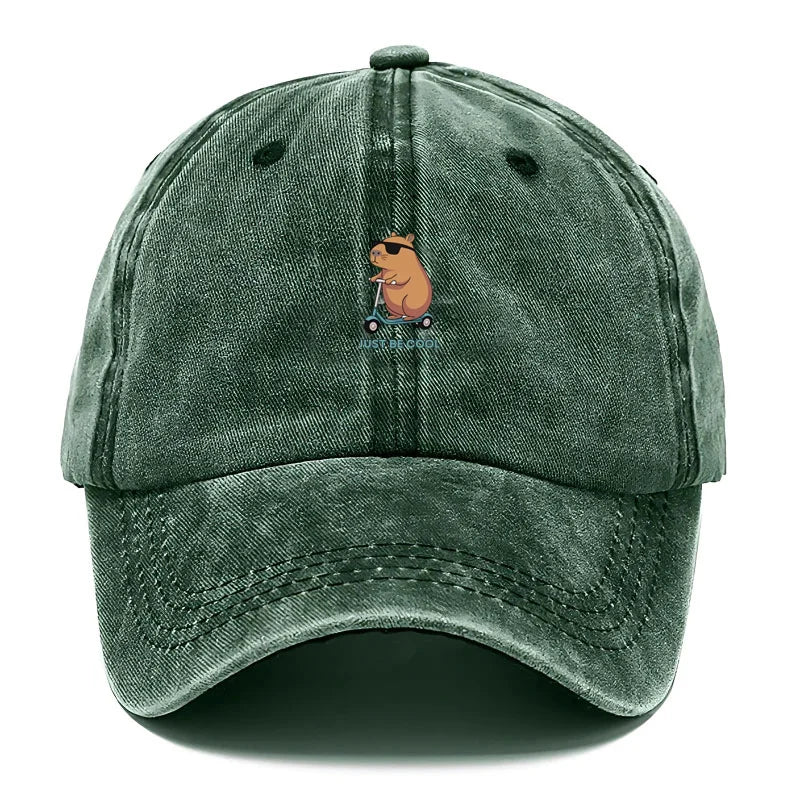 Capybara Cartoon Embroidery Vintage Washed Cotton Baseball Cap