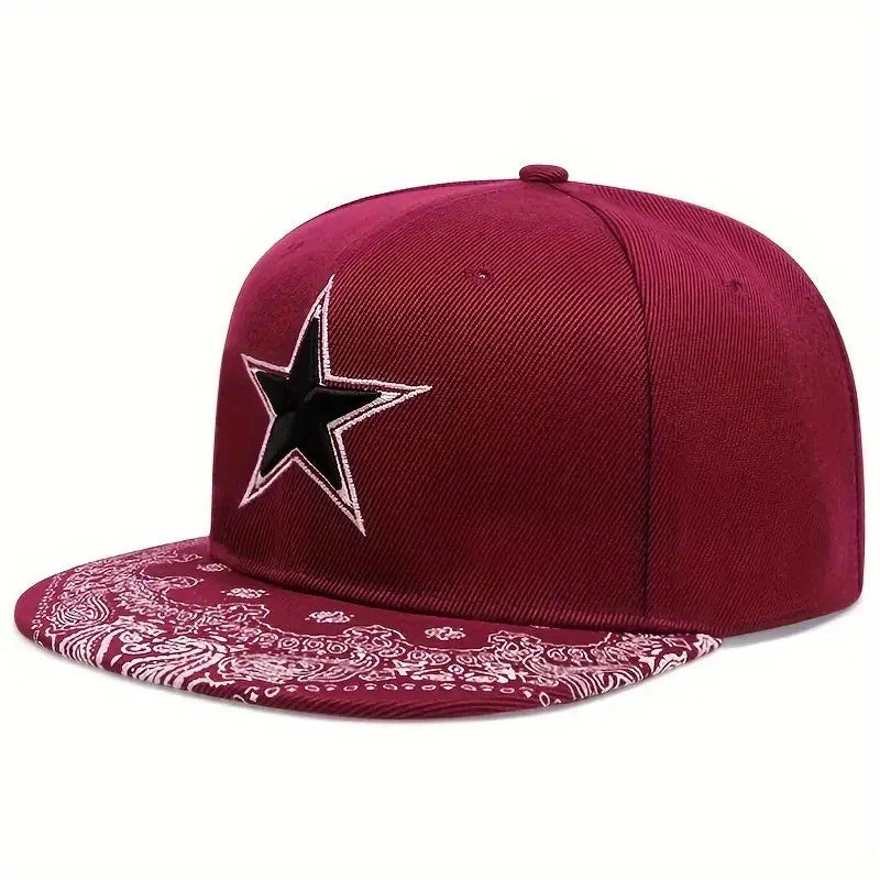3D Star Embroidered Flat Brim Baseball Cap