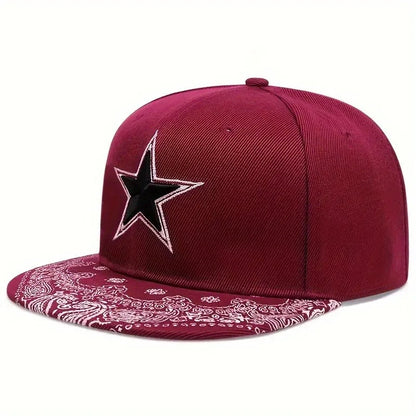 3D Star Embroidered Flat Brim Baseball Cap