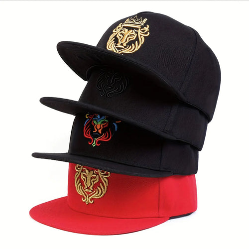 Unisex Lion Embroidered Cotton Hip Hop Snapback Cap