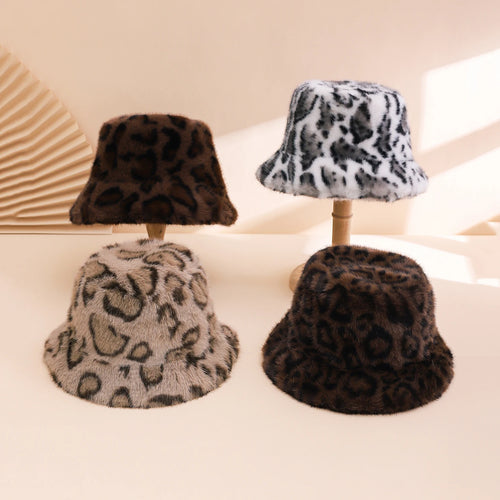 Leopard Plush Earflap Bucket Hat