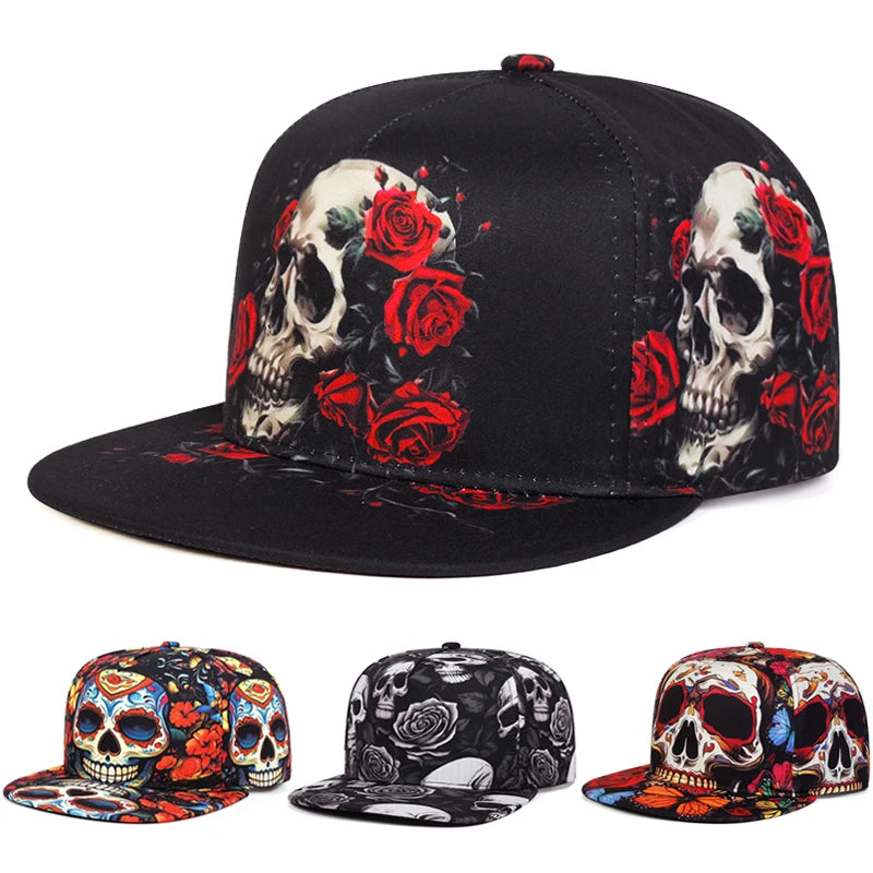 Skeleton Print Street Flat Brim Cap