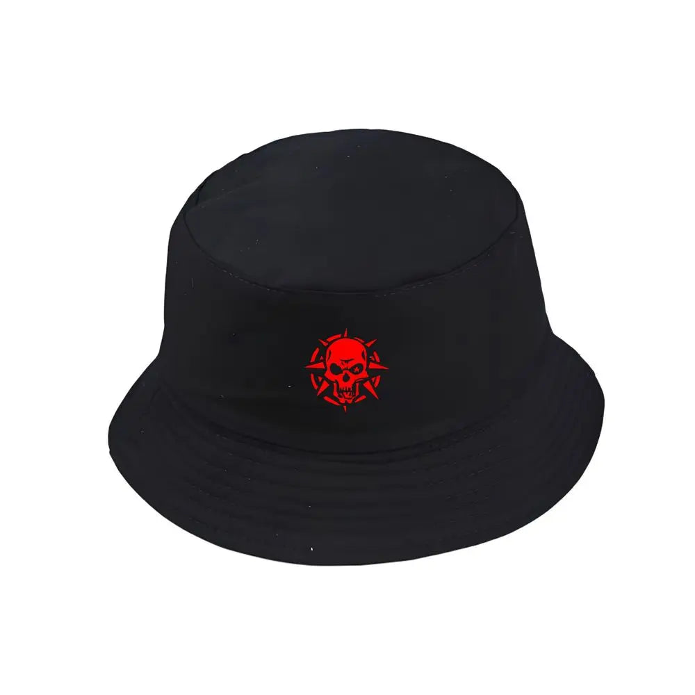 Unisex Red Skull Print Cotton Bucket Hat