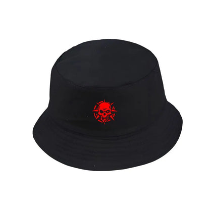 Unisex Red Skull Print Cotton Bucket Hat