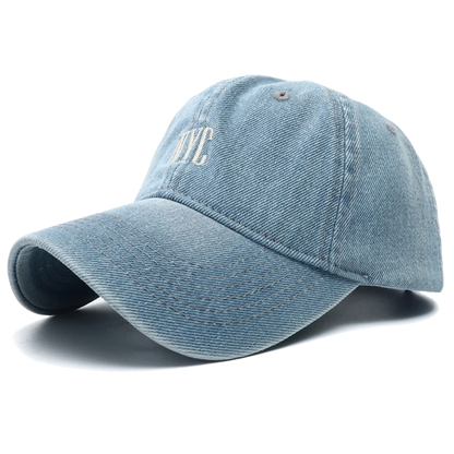 Unisex Vintage NYC Embroidery Washed Denim Baseball Cap